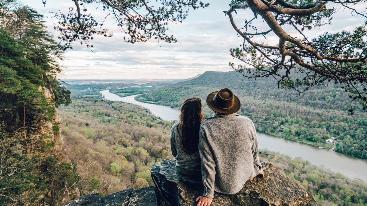Couple enjoying views in the mountains of East Tennessee