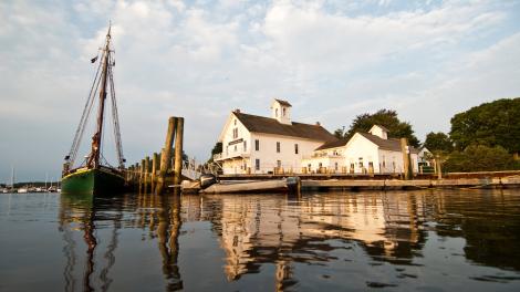 A boat docked on the Connecticut River in Essex