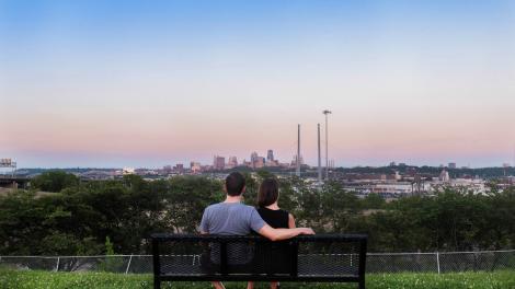 Scenic views from a bench in Penn Valley Park