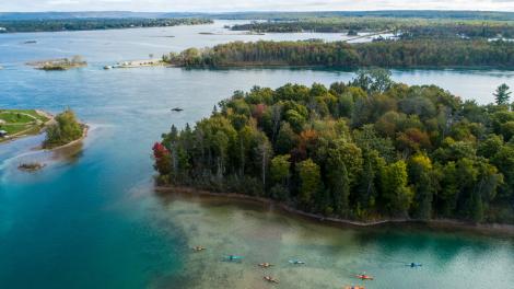 Kayaking around Rotary Island Park near Sault Ste. Marie, Michigan