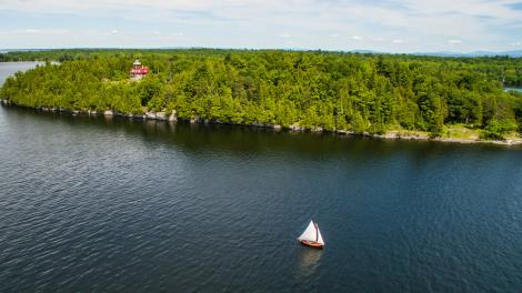 Aerial view of Valcour Island just off the Adirondack Coast