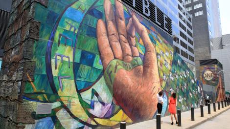 Murals like this one set an artistic tone throughout Philadelphia, Pennsylvania
