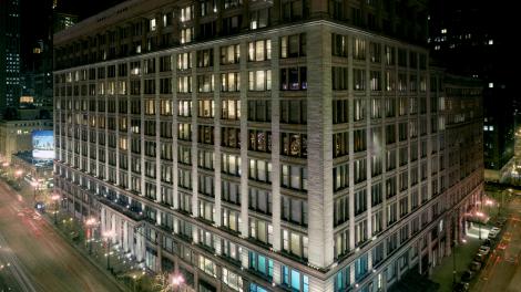 An evening view of Macy's grand exterior