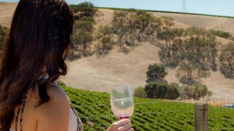 在加利福尼亚州三谷地区一边啜饮葡萄酒一边俯瞰利弗莫尔谷美景