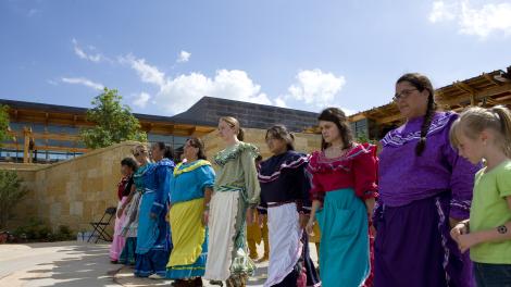 Chickasaw stomp dancers at the Chickasaw Cultural Center in Sulphur, Oklahoma