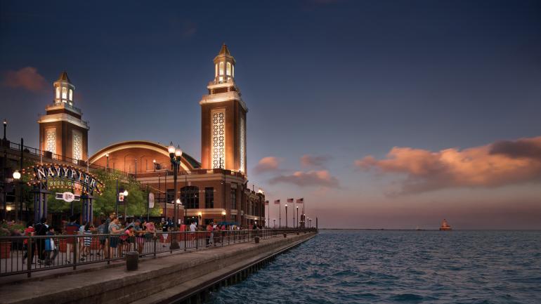 The Beer Garden at Navy Pier overlooking the Chicago Harbor The Beer Garden at Navy Pier overlooking the Chicago Harbor