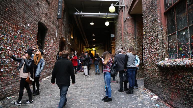 The colorful Gum Wall along Post Alley