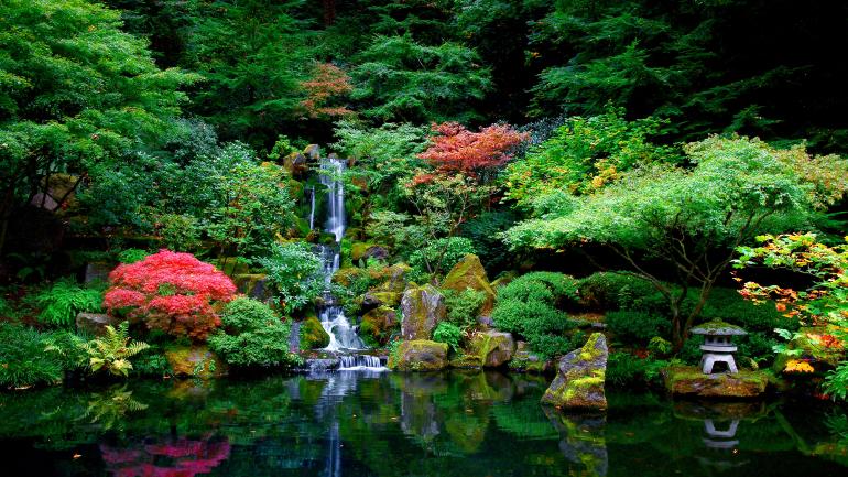 Tranquil water features in the Portland Japanese Garden Tranquil water features in the Portland Japanese Garden