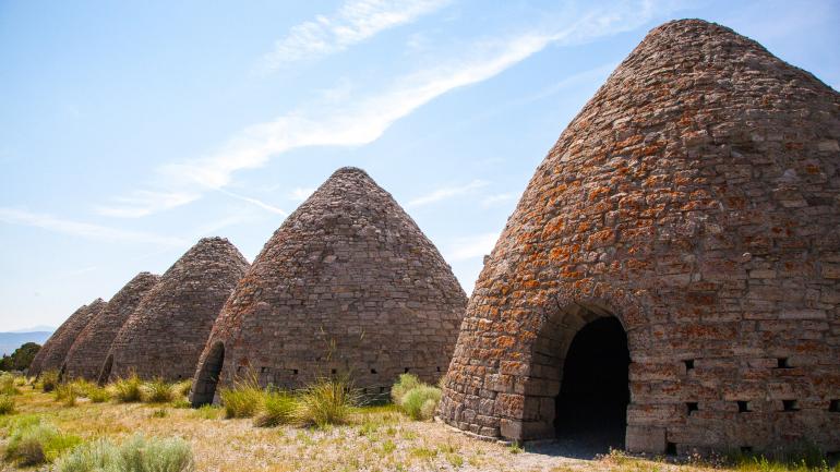 The beehive-shaped Ward Charcoal Ovens used for melting ore during the silver boom