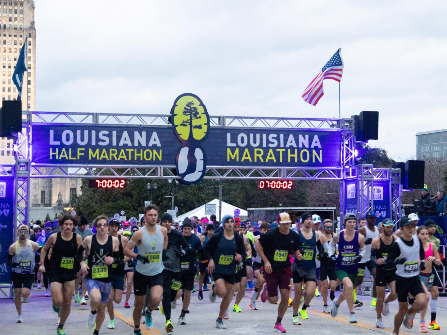 Runners compete in the Louisiana Marathon in Baton Rouge, Louisiana