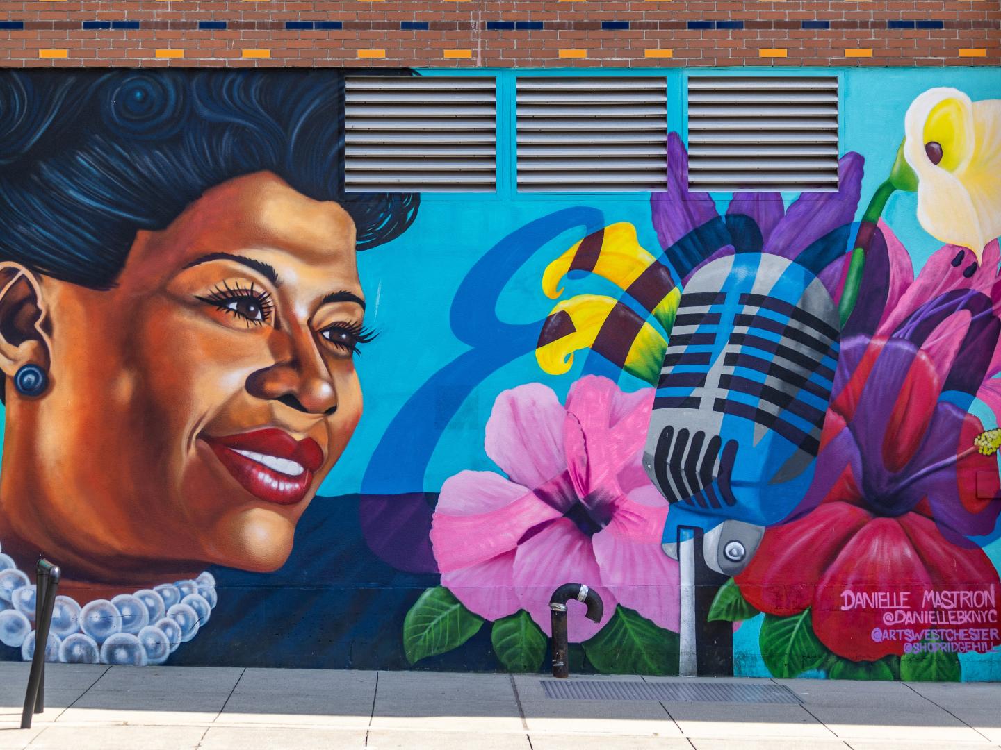 The Ella Fitzgerald Tribute Mural by Danielle Mastrion in the Ridge Hill neighborhood of Yonkers, New York