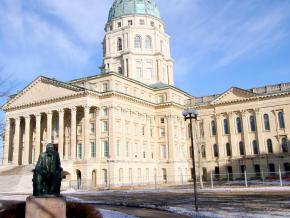 The regal Kansas State Capitol building on a winter day