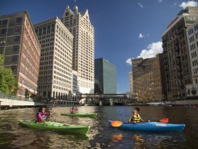 Kayaking on the Milwaukee River in the downtown area