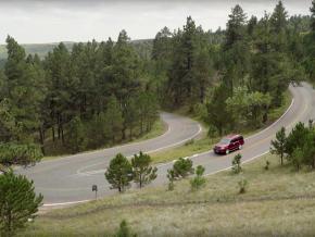 Winding road through hills and forests in Custer State Park in Custer, South Dakota
