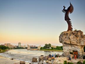 Overlooking the Big and Little Arkansas rivers in Wichita from the base of the 'Keeper of the Plains' statue Overlooking the Big and Little Arkansas rivers in Wichita from the base of the 'Keeper of the Plains' statue