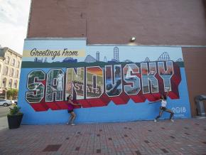 Posing with public art in Sandusky on a road trip through Ohio Posing with public art in Sandusky on a road trip through Ohio