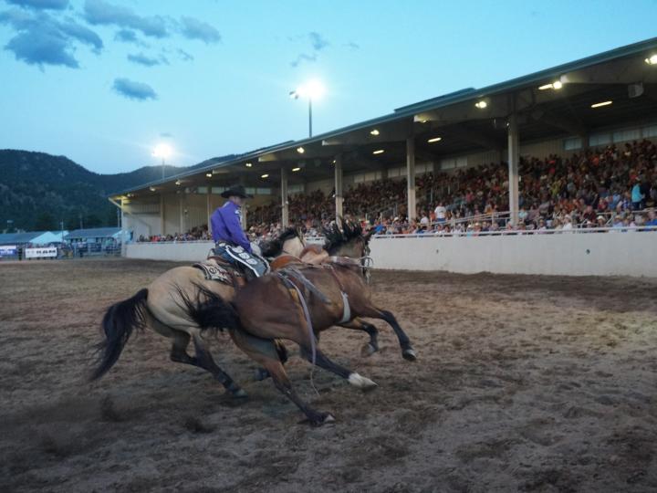 Fast-paced cowboy action at the week-long Rooftop Rodeo in Estes Park
