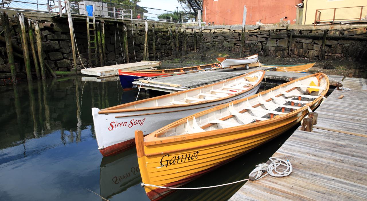 Canoes at the Gloucester pier in Massachusetts
