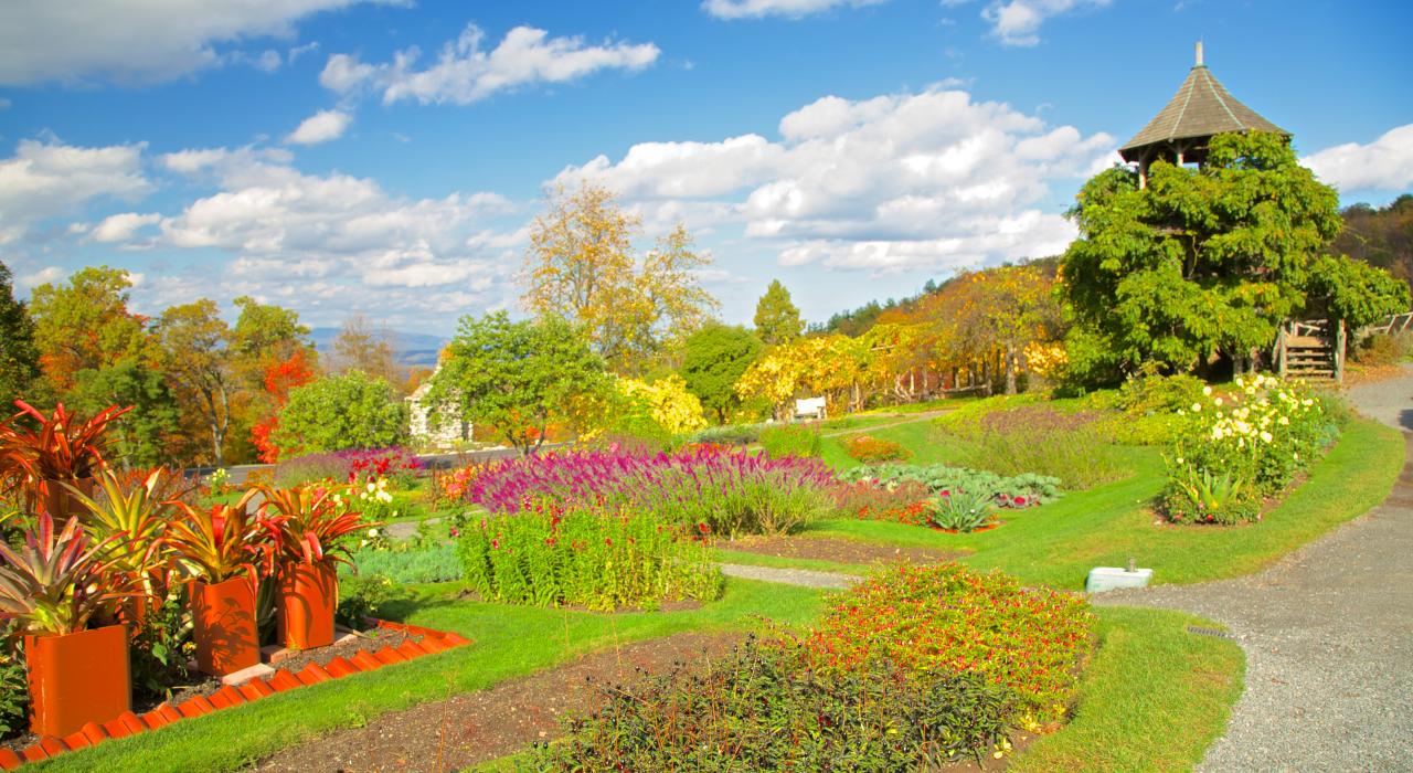 Mohonk Mountain House gardens in New Paltz, New York, in the Hudson Valley