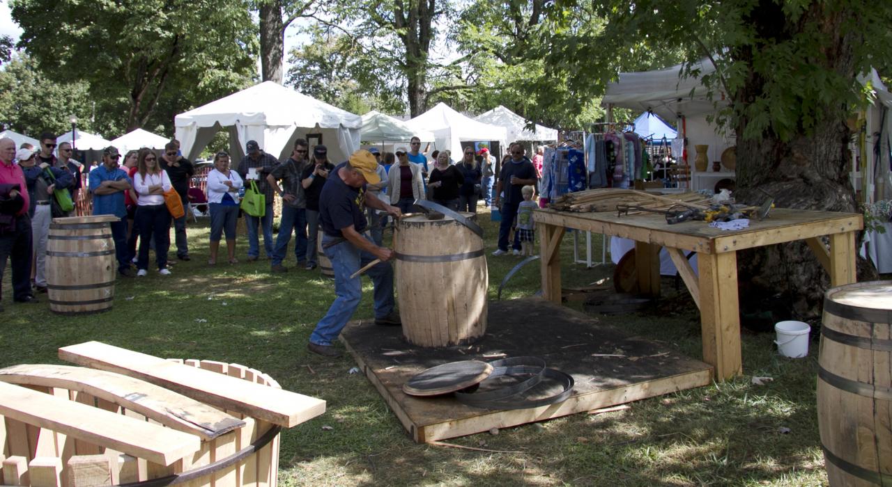 Assembling a barrel at the Bourbon Festival in Bardstown, Kentucky