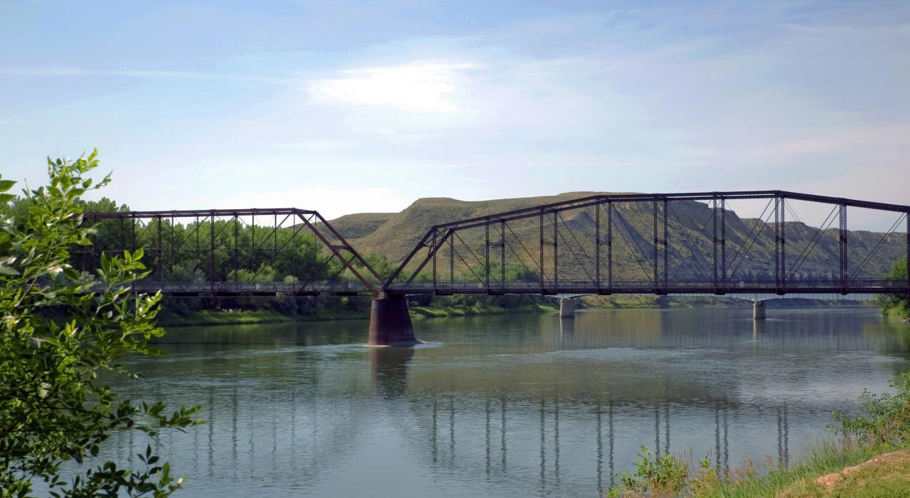 Scenic views of water and bridge in Central Montana