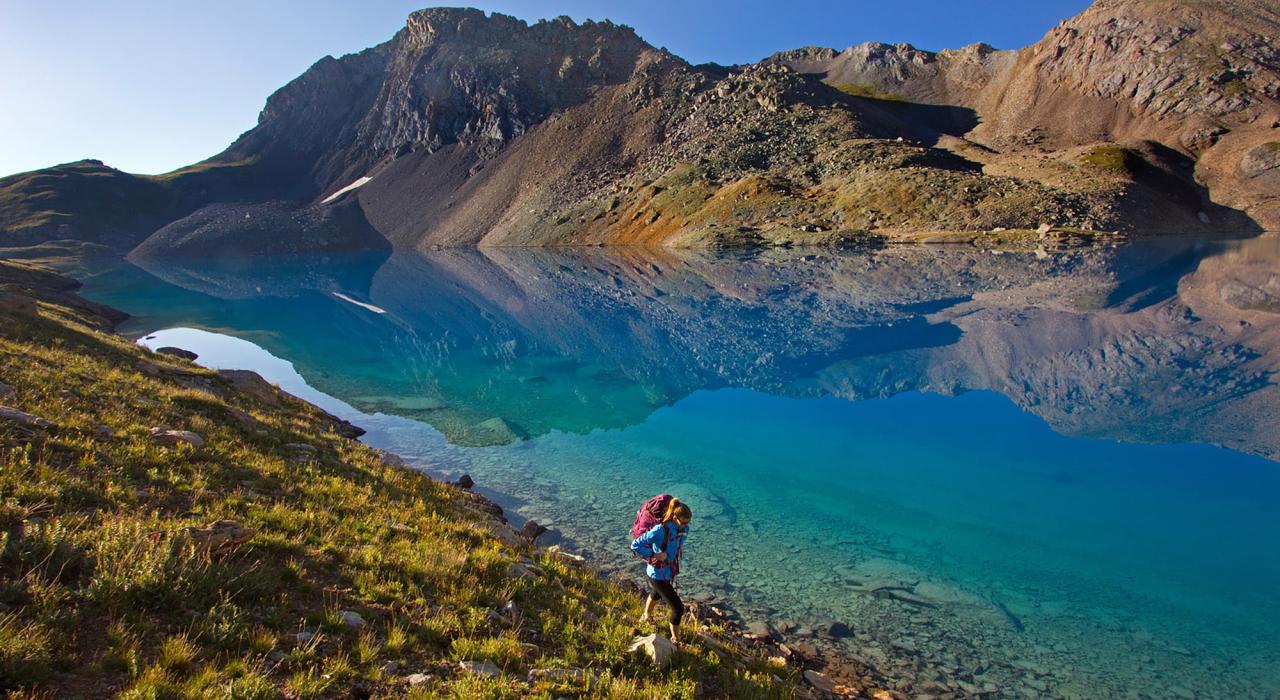 Hiking along the Blue Lakes Trail in the Mount Sneffels Wilderness area