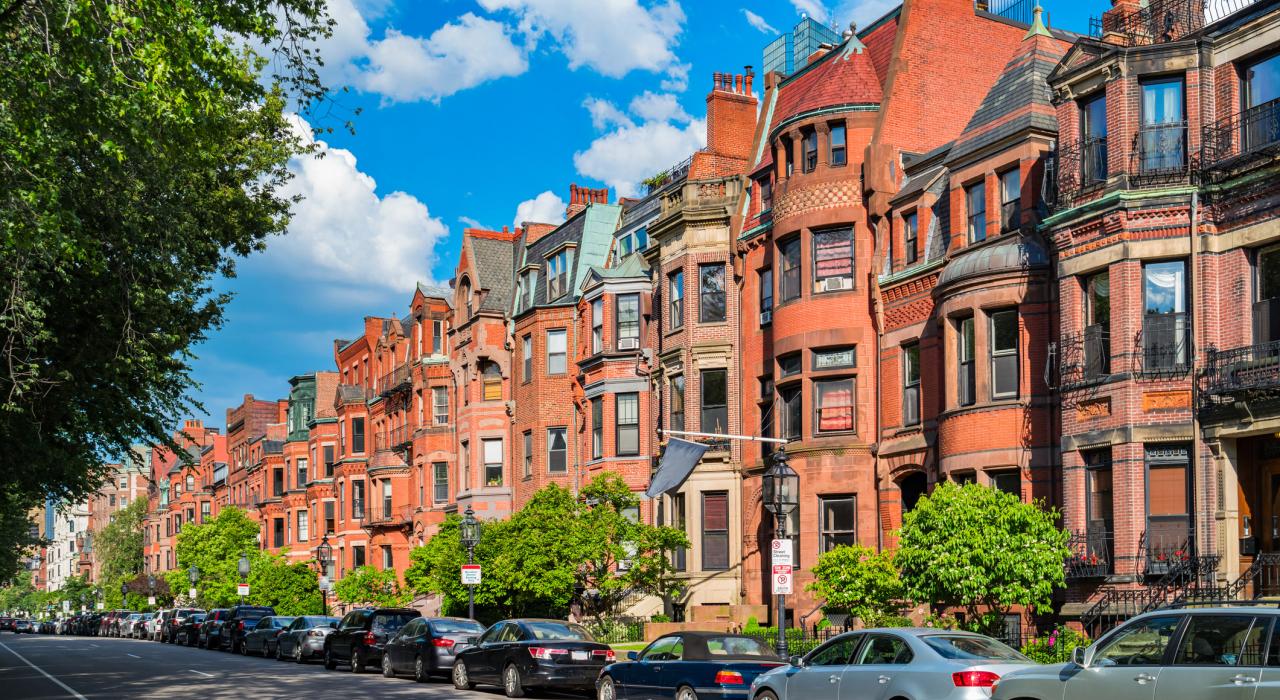 Striking red brick houses in the Back Bay neighborhood