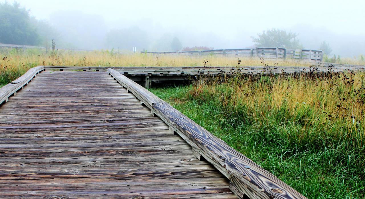 蜿蜒曲折的大平原自然中心木板步道