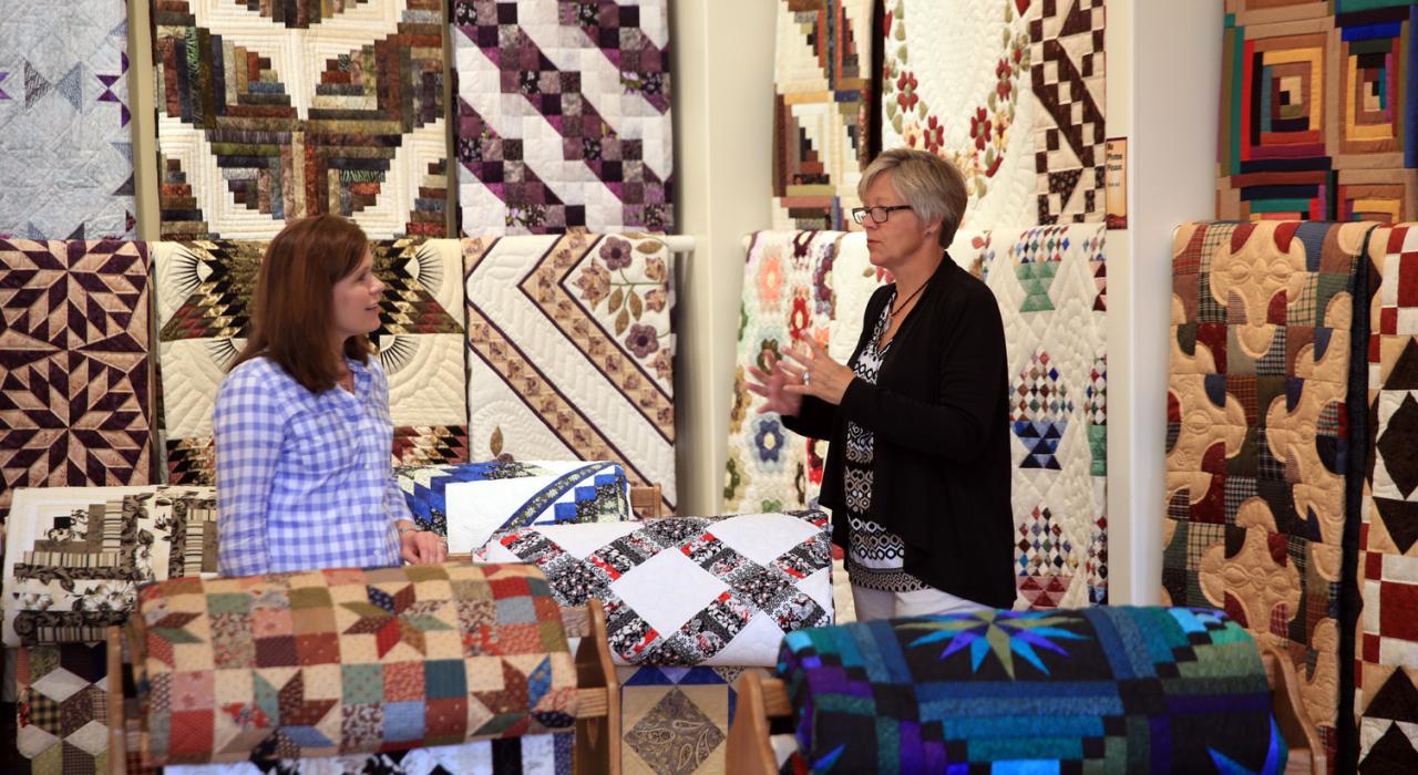 Hand-stitched quilts at Village Quilts in Lancaster, Pennsylvania
