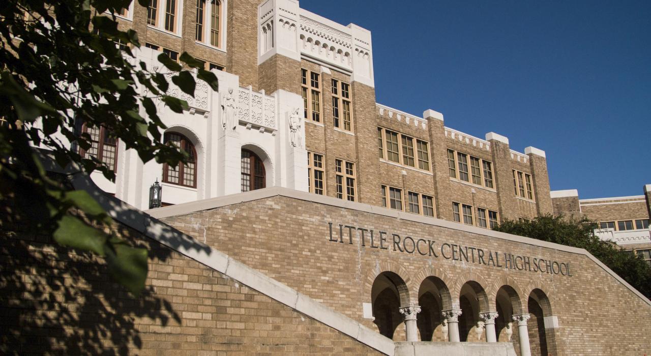 Exterior view of Central High School National Historic Site in Little Rock, Arkansas