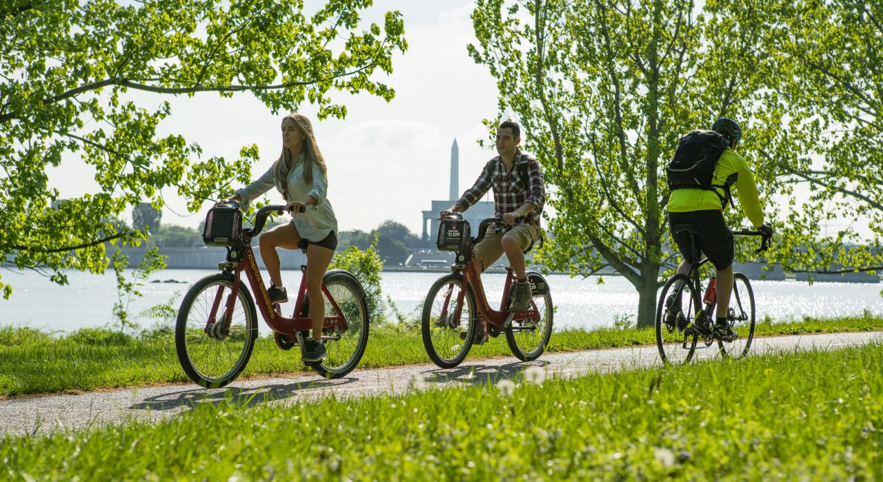 ポトマック川に沿ってマウント・バーノン・バイク・トレイルをサイクリング