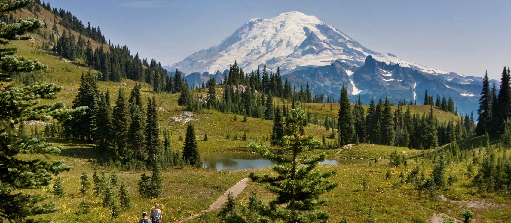 沿偏远小径徒步走向雄伟壮丽的瑞尼尔山